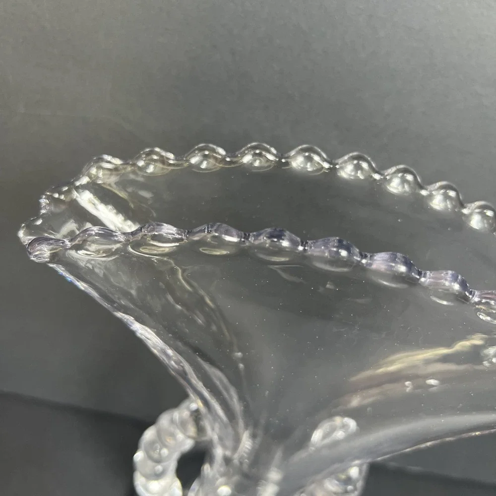 VTG Imperial Candlewick Fan Vase Detached Bead Handles Clear Glass 8.5